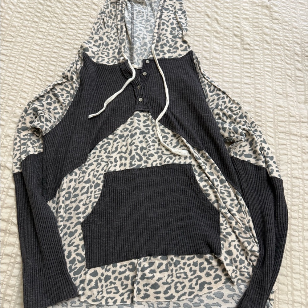 POL Charcoal and Cream Leopard Hoodie